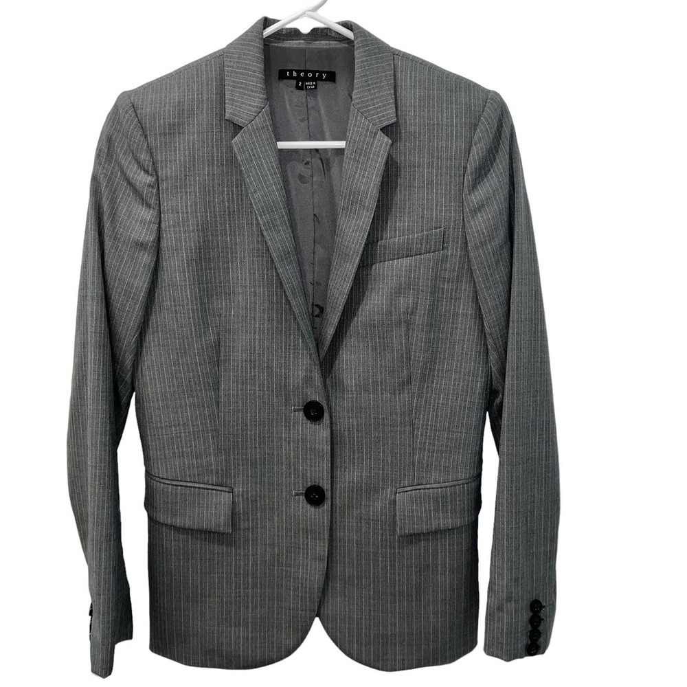 Theory Gray Pinstripe Virgin Wool Blazer | Women’s Size 2